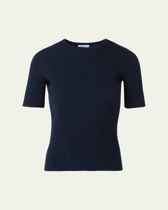 Ribbed Short-Sleeve Merino Wool Sweater